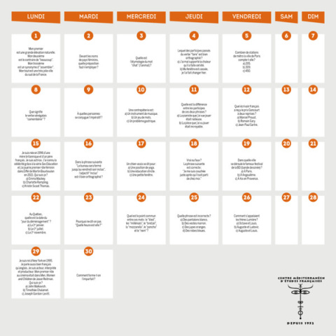 Calendrier Langue et Culture françaises 2024